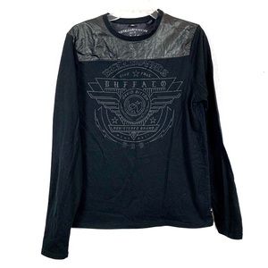 Black long sleeve shirt with faux across shoulders